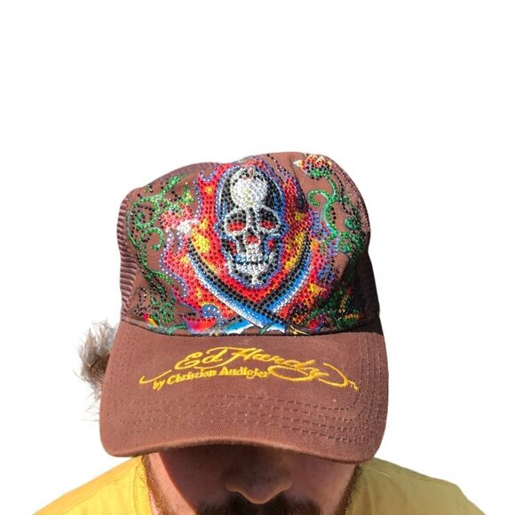 Vintage Ed Hardy By Christian Audigier Studded Skull Hat - Picture 3 of 12